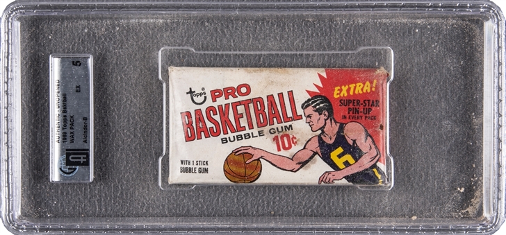 1969/70 Topps Basketball Unopened Ten-Cent Wax Pack – GAI EX 5 - Alcindor on Back!